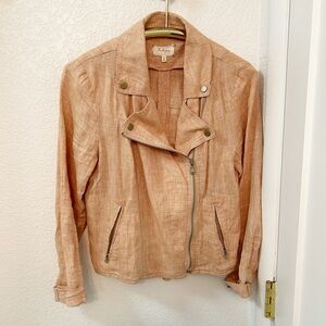 LOU & GREY The 💯 Linen Moto Jacket in Peachy Rust Antiqued Gold Hardware SZ: S